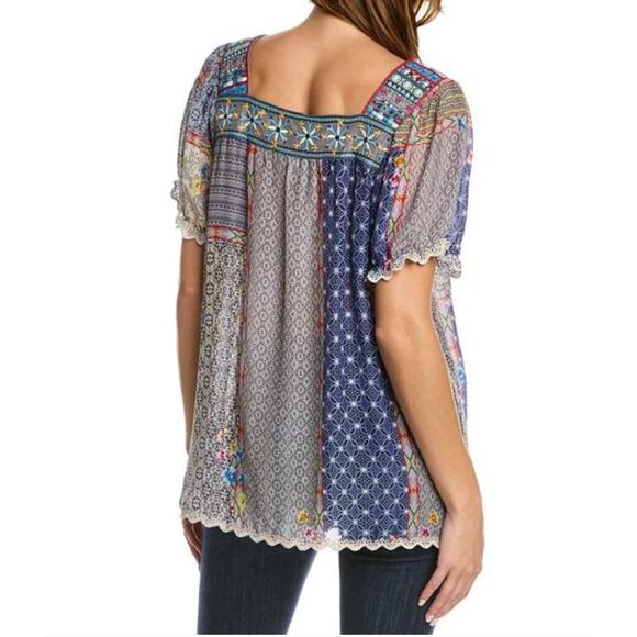 Johnny Was Embroidered Kichica Padme Blouse Silky Patchwork Embroidered Sz XS - Picture 2 of 14
